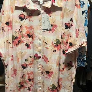 LuLaRoe Charlie Pink Floral Casual Button Down Shirt XL